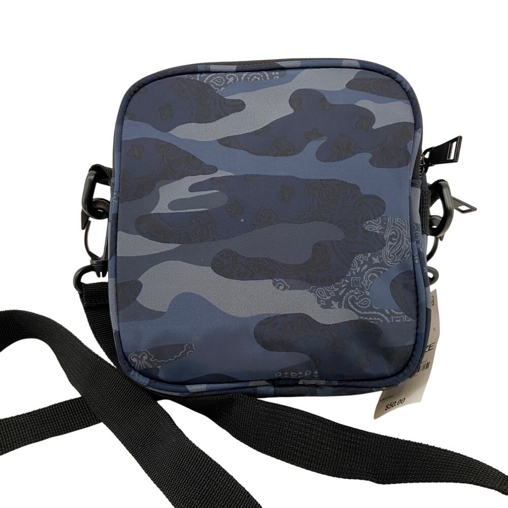 Sun + Stone Bag Men's Navy Blue Camo Mini Crossbody Bag Dual Zip Compartments - Picture 2 of 8
